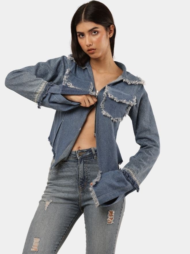 Denim Zip-Up Convertible Shirt Jacket — image 1 of 11