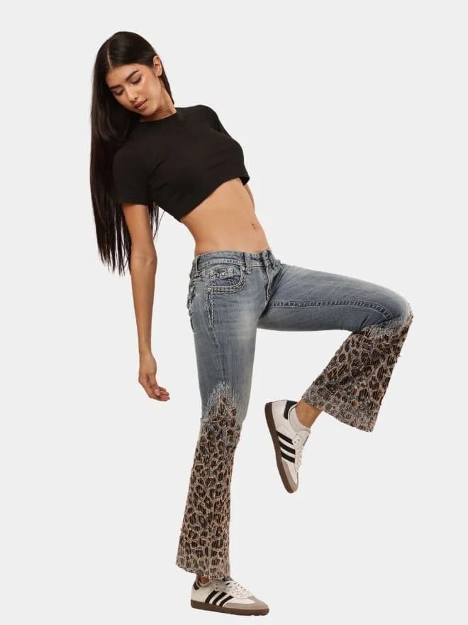 Denim Leopard Flare Jeans thumbnail 3