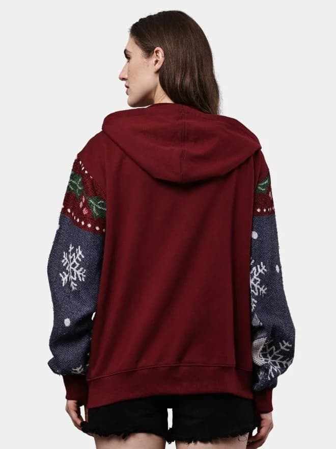 Red Tapestry Zip Hoodie – Cotton Hoodie with Tapestry Panel Work thumbnail 2