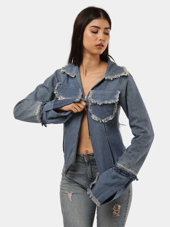 Denim Zip-Up Convertible Shirt Jacket thumbnail 3