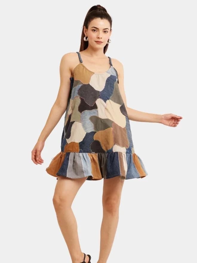 Vintage Abstract Patchwork Dress thumbnail 2