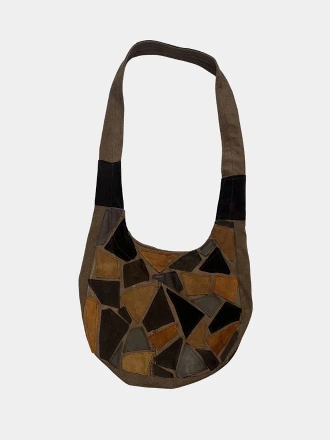 Earth-Tone Patchwork Vintage Fabric Tote Bag — image 1 of 3
