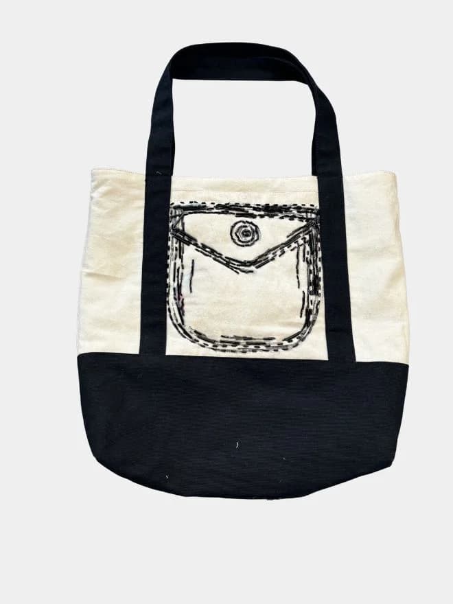Monochrome Canvas & Vintage Denim Tote Bag — image 1 of 2