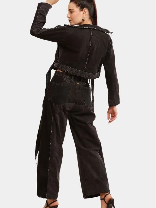 Black Notch Reworked Cropped Denim Jacket thumbnail 2
