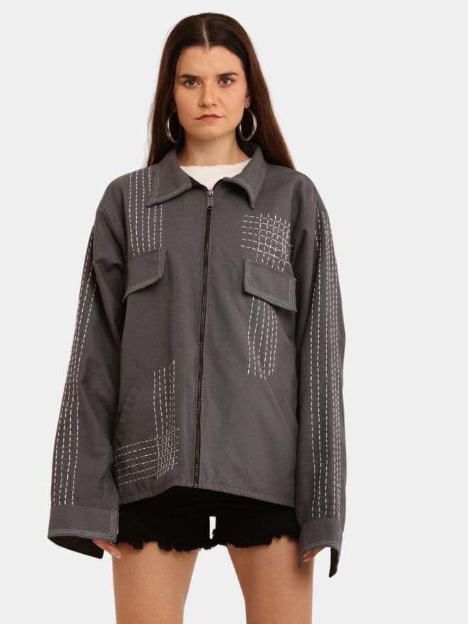 Grey Sashiko Sherpa-Lined Jacket alternate