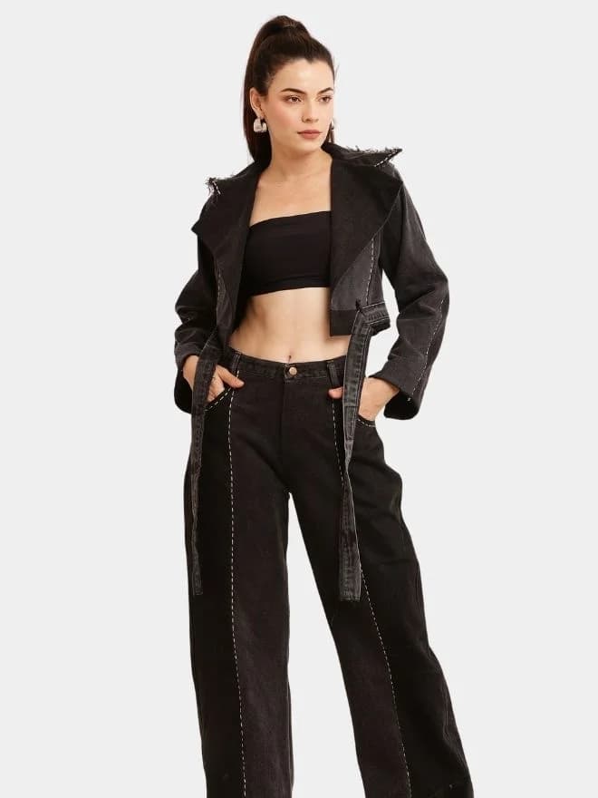 Black Notch Reworked Cropped Denim Jacket — image 1 of 9