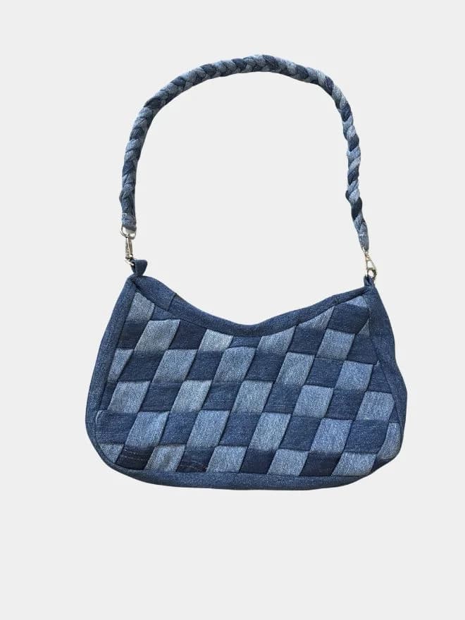 Interlocking Denim Patchwork Hobo Bag — image 1 of 5