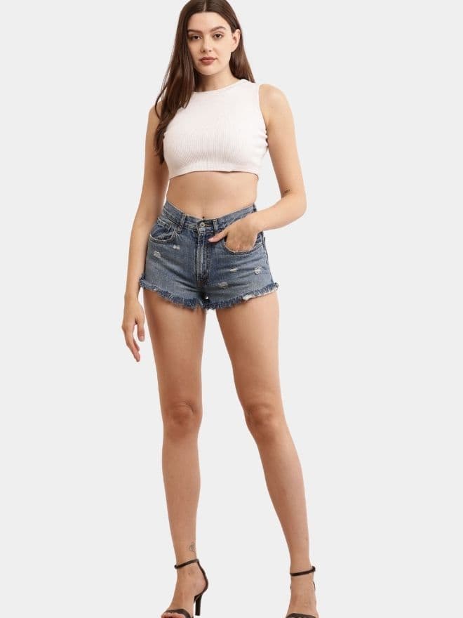 Distressed Hem Blue Denim Shorts thumbnail 2