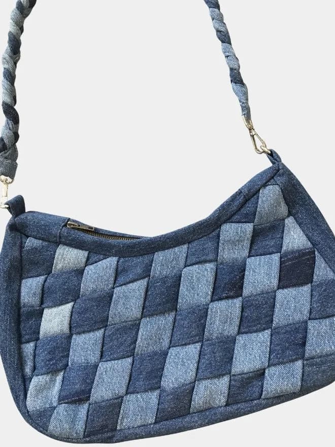 Interlocking Denim Patchwork Hobo Bag thumbnail 4
