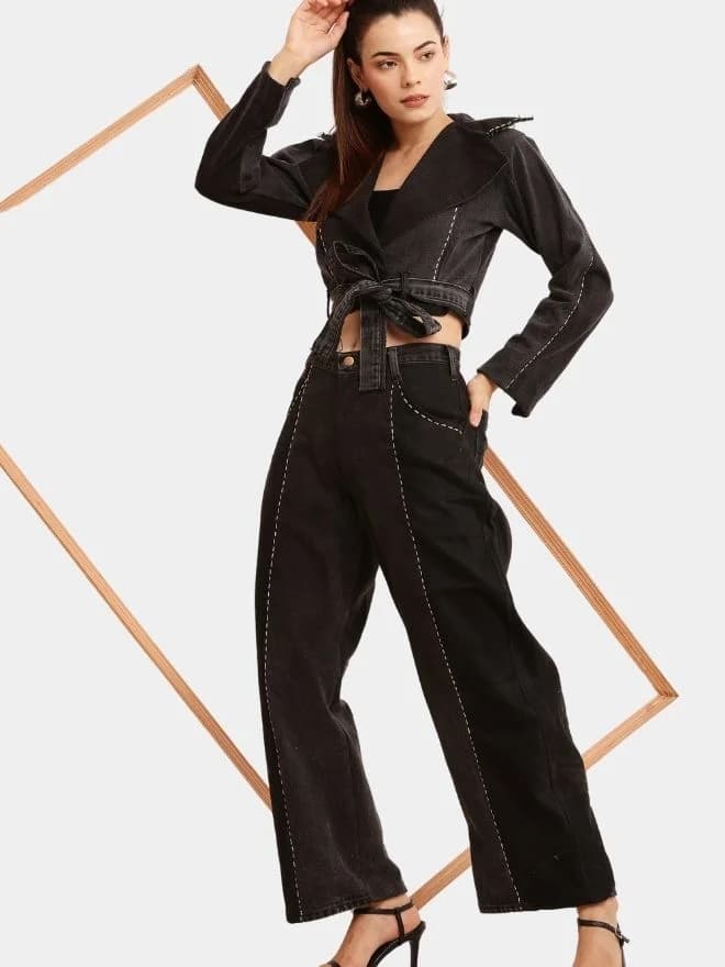 Black Notch Reworked Cropped Denim Jacket thumbnail 3