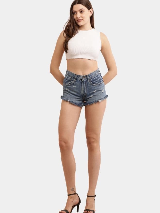 Distressed Hem Blue Denim Shorts thumbnail 4
