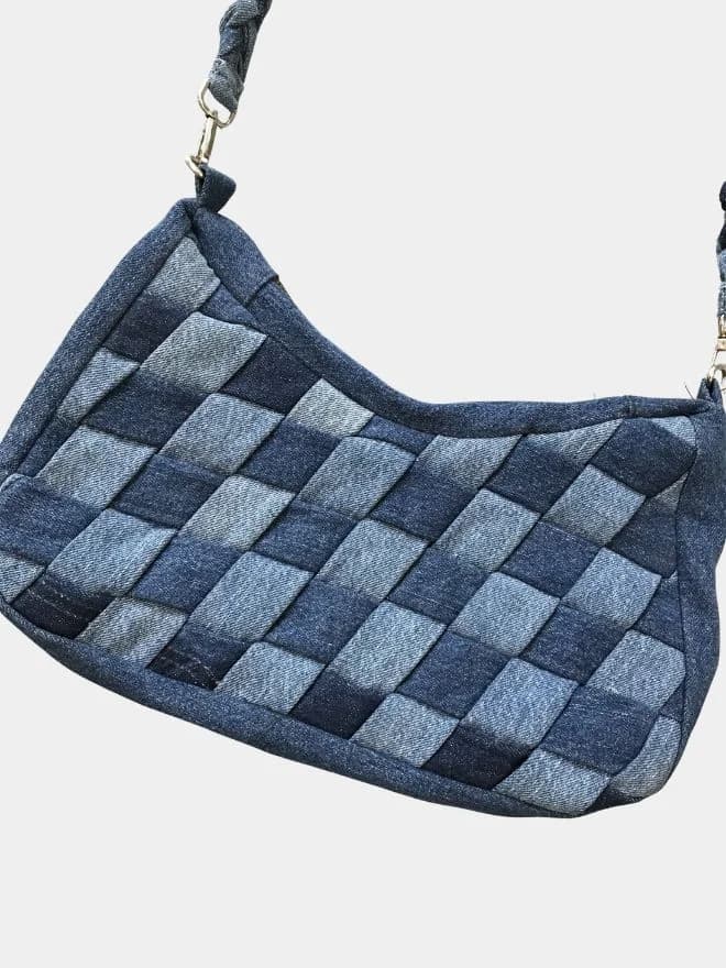 Interlocking Denim Patchwork Hobo Bag thumbnail 3