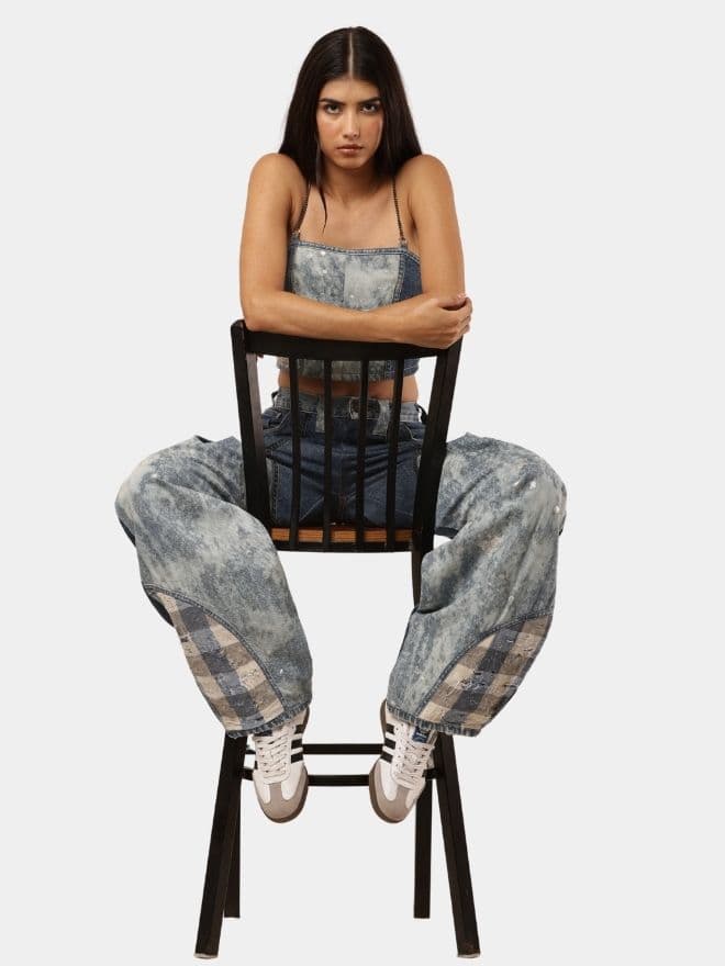 Bleached Denim Co-Ord Set with Silver Foil Detailing thumbnail 4