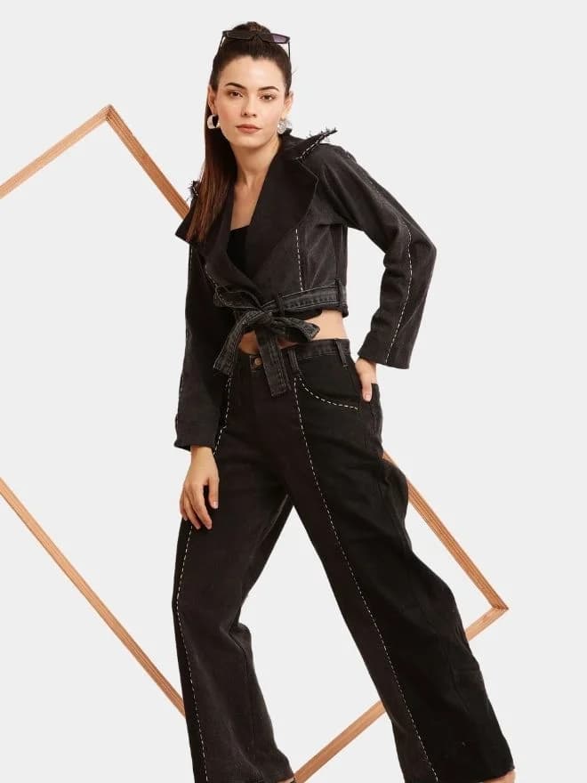 Black Notch Reworked Cropped Denim Jacket thumbnail 4