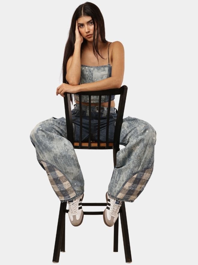 Bleached Denim Co-Ord Set with Silver Foil Detailing thumbnail 3