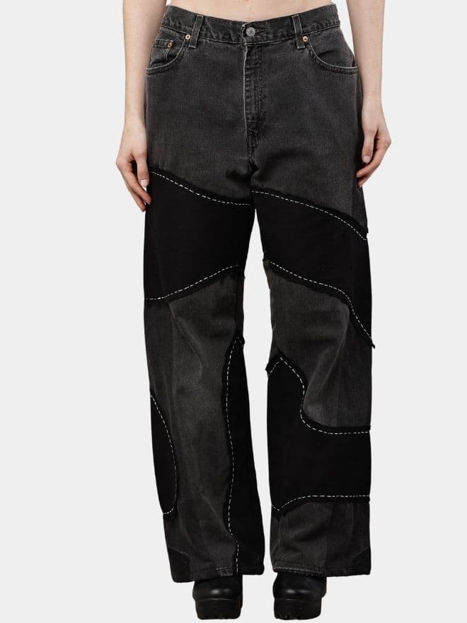 Denim Pants – Black Patch Panels with Contrast Stitch thumbnail 2
