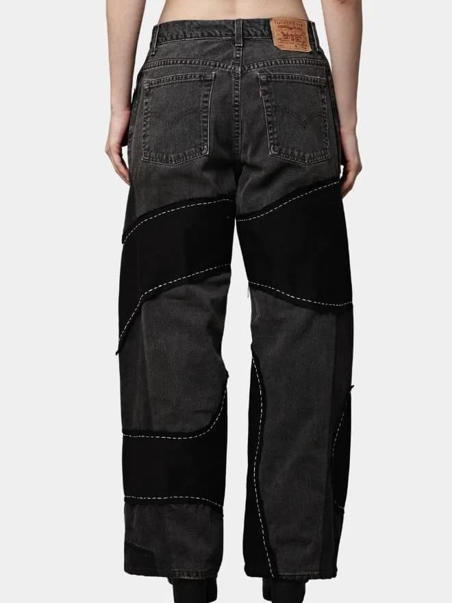 Denim Pants – Black Patch Panels with Contrast Stitch — image 1 of 13