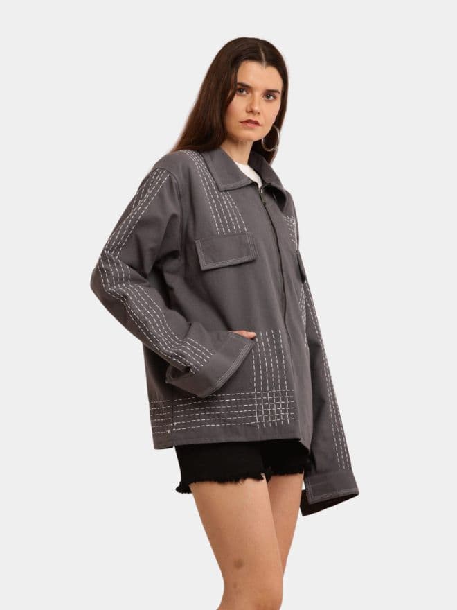 Grey Sashiko Sherpa-Lined Jacket thumbnail 4