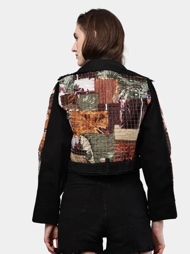 Satin Handkerchief Patchwork Denim Jacket thumbnail 2