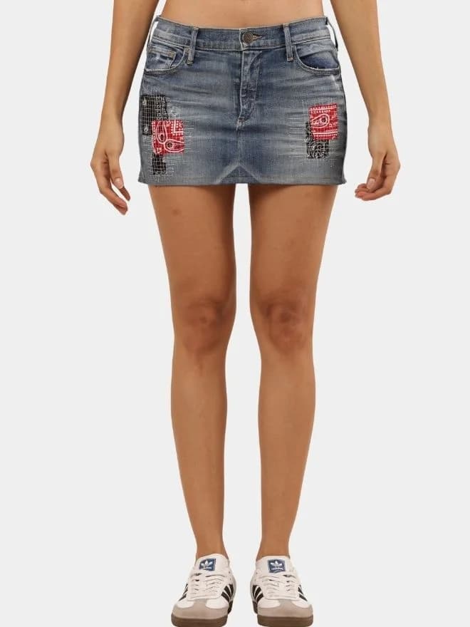 Reworked Vintage Denim Embroidered Mini Skirt — image 1 of 13