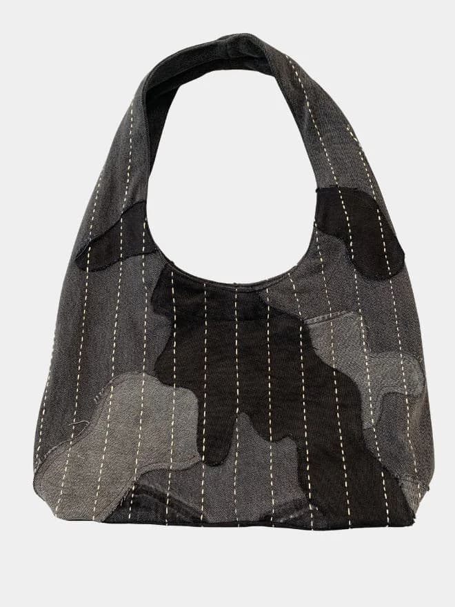 Monochrome Patchwork Running-Stitch Tote Bag thumbnail 3