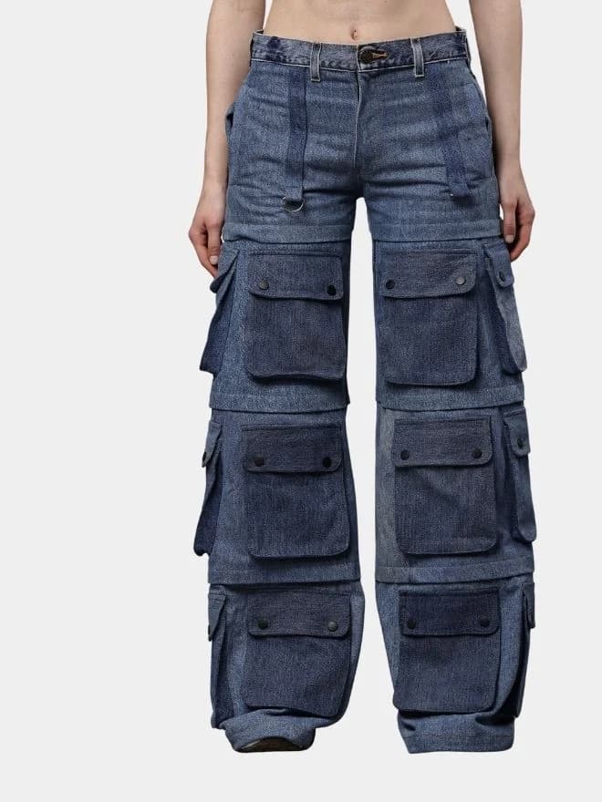 Reworked Denim Multi-Pocket Cargo Pants — image 1 of 11