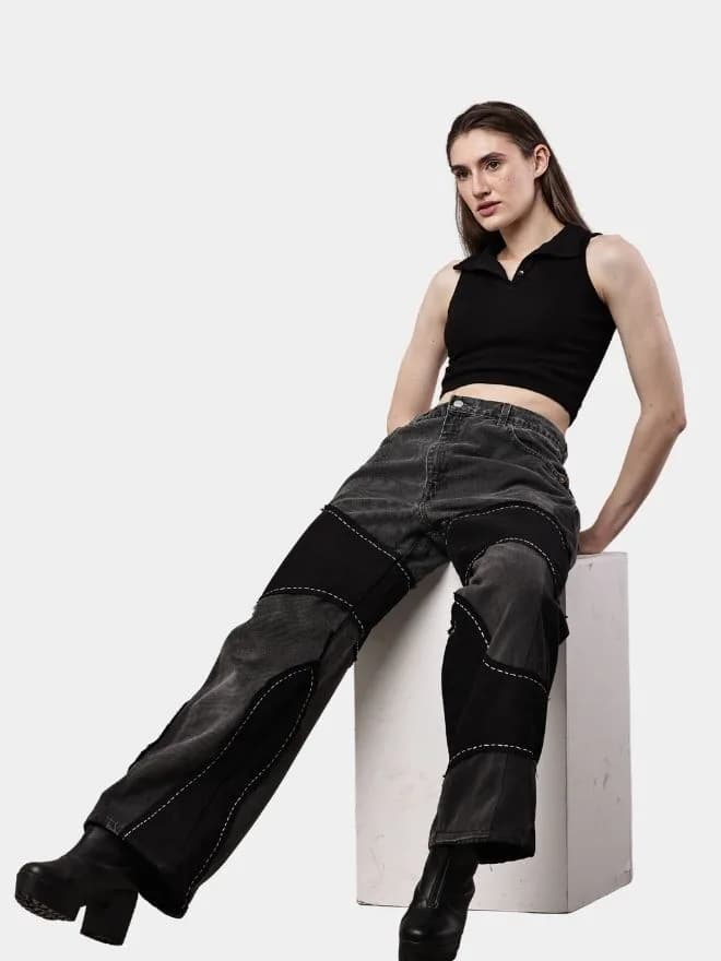 Denim Pants – Black Patch Panels with Contrast Stitch thumbnail 4