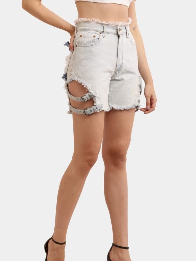 Fray Concept Shorts – Double Belt Raw Edge Denim thumbnail 4