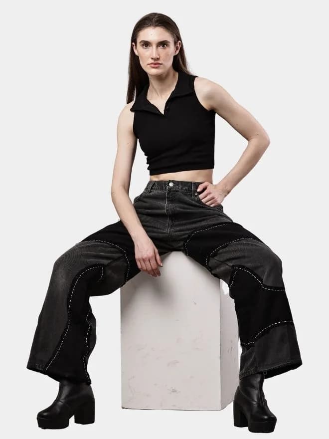 Denim Pants – Black Patch Panels with Contrast Stitch thumbnail 3