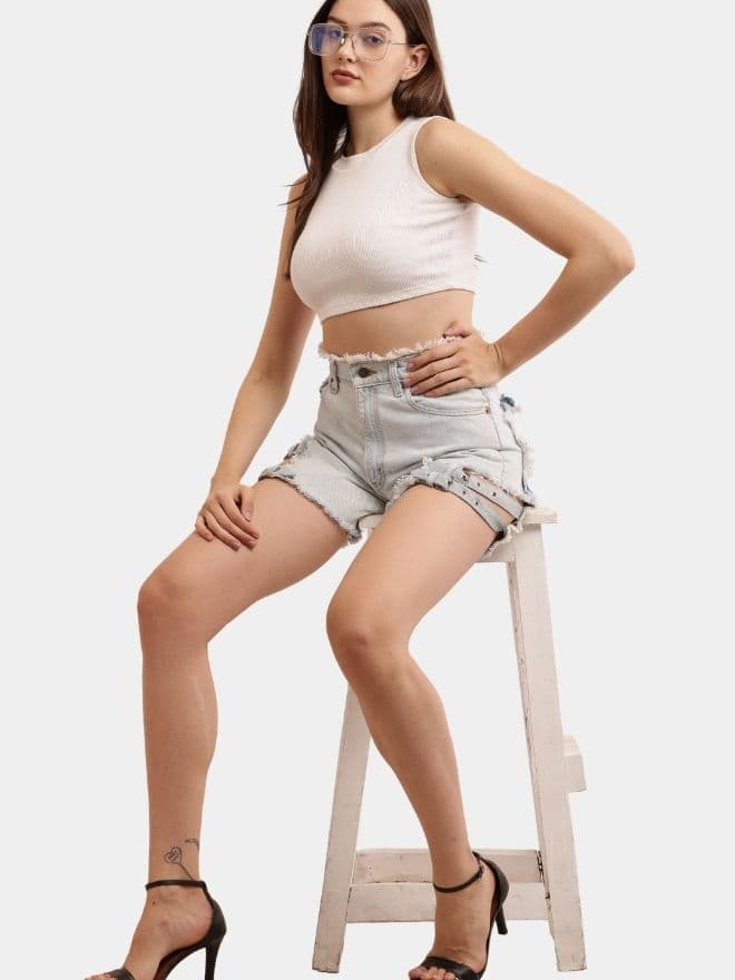 Fray Concept Shorts – Double Belt Raw Edge Denim thumbnail 3