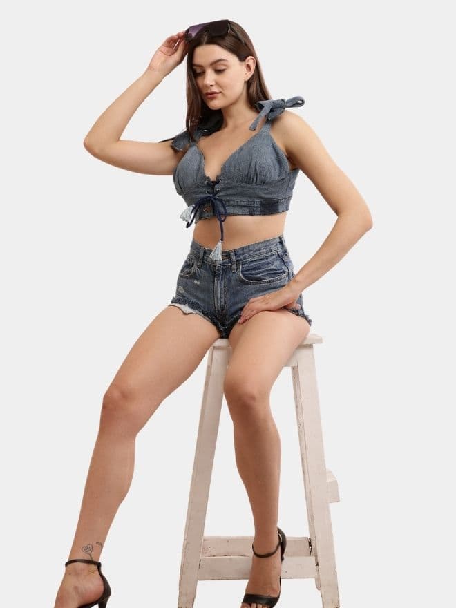 Denim Co-ord Set – Tie-Up Top & High-Waist Shorts thumbnail 4