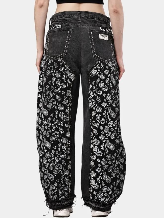 Black Paisley Baggy Pants – Hand-Stitched thumbnail 2