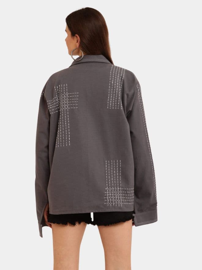 Grey Sashiko Sherpa-Lined Jacket thumbnail 3