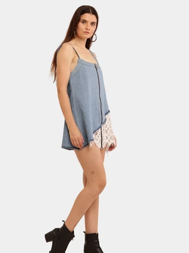 Denim & White Net Rework Dress with Front Zipper thumbnail 4