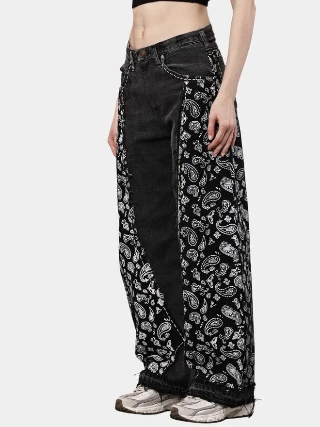 Black Paisley Baggy Pants – Hand-Stitched thumbnail 3