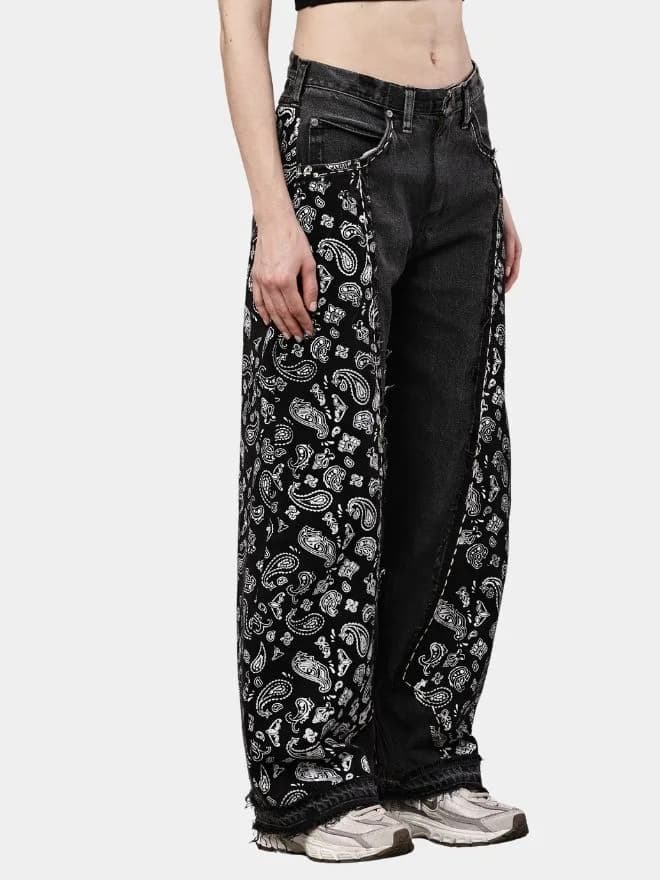 Black Paisley Baggy Pants – Hand-Stitched thumbnail 4