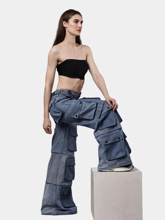 Reworked Denim Multi-Pocket Cargo Pants thumbnail 4