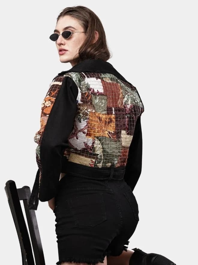 Satin Handkerchief Patchwork Denim Jacket — image 1 of 10