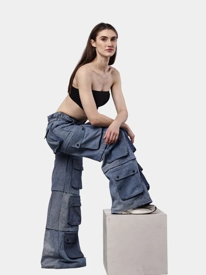 Reworked Denim Multi-Pocket Cargo Pants thumbnail 3