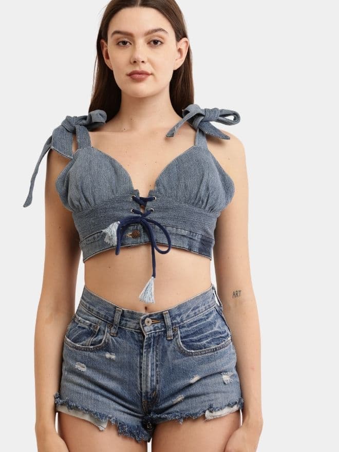 Denim Co-ord Set – Tie-Up Top & High-Waist Shorts thumbnail 3