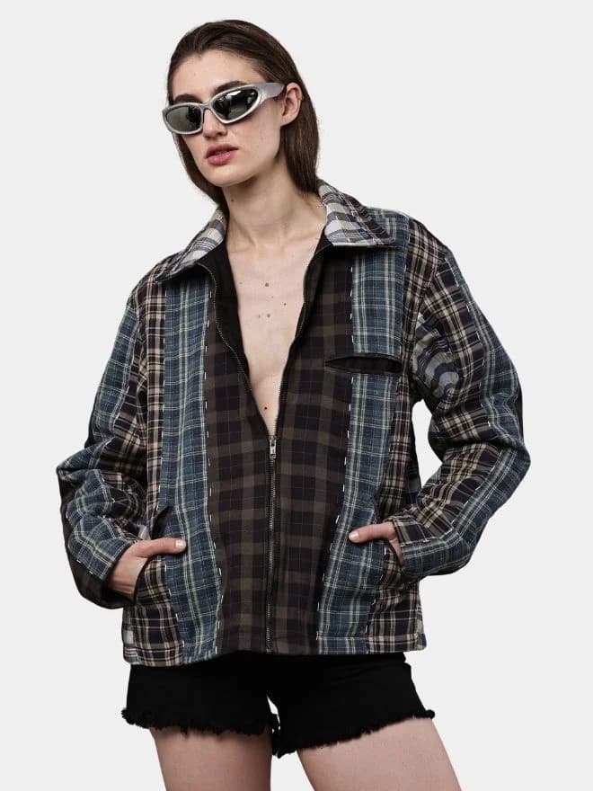 Reworked Patchwork Checker Shirt Jacket — image 1 of 10
