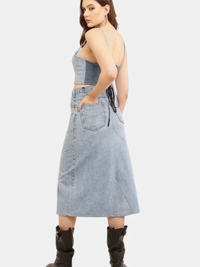 Denim Panel Midi Skirt thumbnail 2