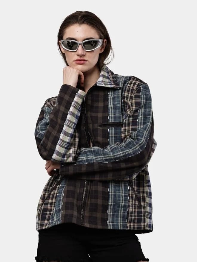 Reworked Patchwork Checker Shirt Jacket thumbnail 4