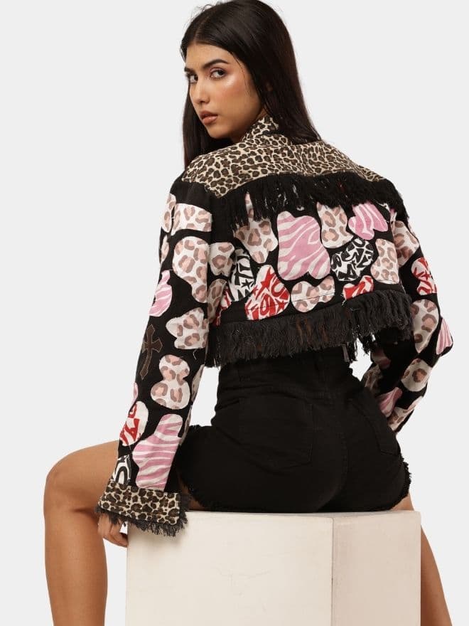 Patchwork Printed Fringe Jacket