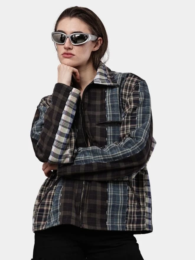 Reworked Patchwork Checker Shirt Jacket thumbnail 3