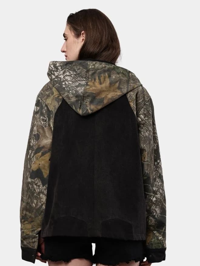 Reworked Realtree Camo & Black Denim Hooded Jacket thumbnail 2