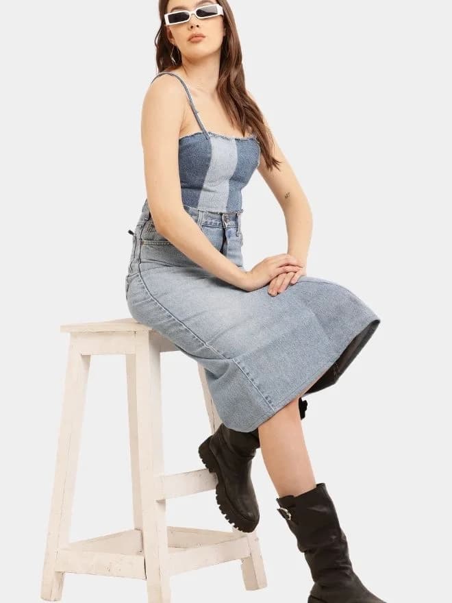 Denim Panel Midi Skirt thumbnail 3
