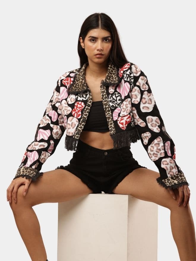 Patchwork Printed Fringe Jacket thumbnail 3