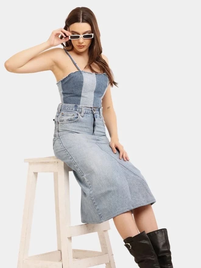 Denim Panel Midi Skirt — image 1 of 11