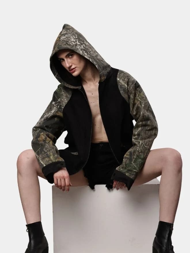 Reworked Realtree Camo & Black Denim Hooded Jacket thumbnail 4